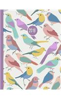 2019 Planner; Rainbow Birds: 12 Months Week to two-page Diary 140 pages 8.5 x 11 with Contacts - Password - Birthday lists