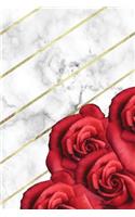 Marble + Gold Roses Bullet Journal: Red Roses Floral - Dot Grid Journal