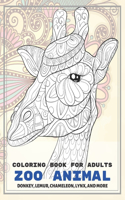 Zoo Animal - Coloring Book for adults - Donkey, Lemur, Chameleon, Lynx, and more