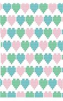 Stitched hearts in green dark green and pink