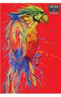 Write Here Notebooks: Parrot Notebook / Journal 100 Pages of Lined Paper 6"x9" with Glossy Finish Lined Composition Book Splatter Parrot In Red