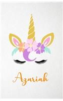 Azariah A5 Lined Notebook 110 Pages: Funny Blank Journal For Lovely Magical Unicorn Face Dream Family First Name Middle Last Surname. Unique Student Teacher Scrapbook/ Composition Great