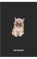Notebook: A5 Notebook Funny and Cute Pug with Viking Helmet and blond braids - Swedish Sweden