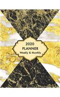 2020 Planner Weekly and Monthly Marble White Gold Black