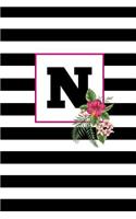 N: N Monogram Notebook: Black and White Striped: Initial N: 6x9 Inch, 120 Pages, Blank Lined, College Ruled Journal