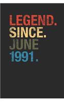 Legend Since June 1991: Graph Ruled Notebook / Journal (6 X 9 - 5 X 5 Graph Ruled) - June Birthday Gift and June Anniversary Gift