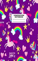 Composition Notebook: Unicorn Journal for Girls, Teen and Women Cute Matte Cover Design with Blank Lined Interior College Ruled (Great as Party Favors, Gifts, Diary, Jour