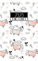 2020 Daily Diary: A5 Day on a Page to View Planner Writing Journal - Black Pink & Grey Cute Unicorns Pattern