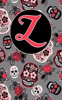 Z: Letter Z Journal, Sugar Skulls and Roses, Personalized Notebook Monogram Initial, 6 X 9