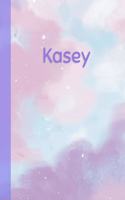 Kasey: Personalized Composition Notebook - College Ruled (Lined) Exercise Book for School Notes, Assignments, Homework, Essay Writing. Purple Pink Blue Cov