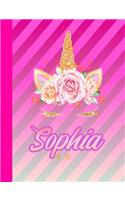 Sophia: Wide Ruled Composition Notebook Unicorn for Girls Teens Journal for School Supplies - 110 pages 7.44x9.73