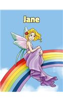 Jane: Personalized Composition Notebook - Wide Ruled (Lined) Journal. Rainbow Fairy Cartoon Cover. For Grade Students, Elementary, Primary, Middle School,