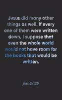 John 21: 25 Notebook: Jesus did many other things as well. If every one of them were written down, I suppose that even the whole world would not have room fo