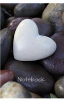Notebook: 6 X 9 150 page college lined soft covered journal, notebook, diary with heart shaped rock on a matte cover