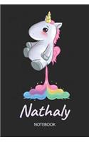 Nathaly - Notebook: Blank Ruled Personalized & Customized Name Rainbow Farting Unicorn School Notebook Journal for Girls & Women. Funny Unicorn Desk Accessories for Kin