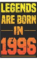 Legends Are Born In 1996: Blank Lined Journal, Happy Birthday Sketchbook, Notebook, Diary Perfect Gift For 23 Year Old Boys And Girls