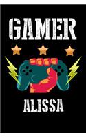 Gamer Alissa: Liniertes Notizbuch für deinen Vornamen