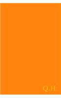 Q.H.: Gold On Dark Orange Fashion Color Monogram Personalized Notebook With Two Initials. Matte Soft Cover Professional Style with120 Blank Lined Pages