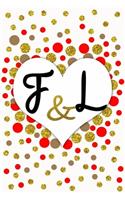 F and L Personalized Monogrammed notebook journal gift with Two Initials for Couples and lovers on valentine's day, wedding anniversary and special occasions with beautiful golden glitter red and confetti cover