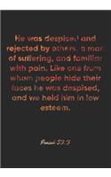 Isaiah 53: 3 Notebook: He was despised and rejected by others, a man of suffering, and familiar with pain. Like one from whom people hide their faces he was de