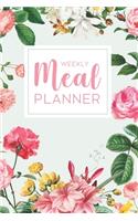 Weekly Meal Planner: 52 Week Food Planner Notebook / Diary / Log for Meal Planning with Grocery Shopping List - Teal Floral Border