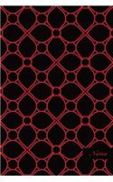 Notes: 6"x9" Ruled Blank Lined Pages Notebook Seamless Oriental Southeast Asian Pattern Cover Round Corner Curve Cross Red Frame Flower. Matte Softcover No