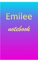 Emilee: Blank Notebook - Wide Ruled Lined Paper Notepad - Writing Pad Practice Journal - Custom Personalized First Name Initial E Blue Purple Gold - Taking 