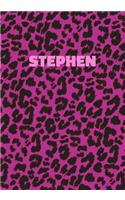 Stephen: Personalized Pink Leopard Print Notebook (Animal Skin Pattern). College Ruled (Lined) Journal for Notes, Diary, Journaling. Wild Cat Theme Design wi