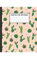 Composition Notebook: College Ruled Lined Notebook For Students 7.5 x 9.25" 110 pages: Succulent Cactus Hearts Pattern