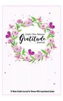 Daily One Minute Gratitude Journal 52 Week Guided Journal for Women with Inspirational Quotes: Pink Watercolor and Butterfly Mindful Writing Book