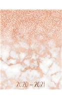 2020-2021: Two year monthly and weekly planner, calendar January 2020 - December 2021, schedule organizer 24 month with elegant rose marble glitter cover