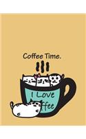 Coffee time: Cup cats on yellow cover and Dot Graph Line Sketch pages, Extra large (8.5 x 11) inches, 110 pages, White paper, Sketch, Draw and Paint(4 Cup Cats on Yellow Notebook)