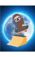 Smiling Sloth Skateboarding Jump Moon Notebook Journal 150 Page College Ruled Pages 8.5 X 11