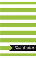 Notes & Stuff - Lined Notebook with Lime Green Striped Pattern Cover: 101 Pages, Medium Ruled, 6 x 9 Journal, Soft Cover