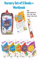 Kinder Series Nursery Text Books And Nursery Worksheets Set Of 5 Books + 1 All In One Worksheet (Alphabets, Writing, Maths, Gk Or Evs, Colouring), Worksheets For 3 Year Old Kids + Free Ben10 School Bag