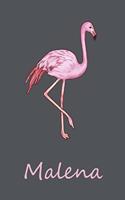 Malena: Personalisiertes Flamingo Tage-/ Notizbuch - 120 Seiten - 6x9 Zoll Format (ca.DIN A5) - gepunket - dotted - punktkariert - dot grid - individuelle G