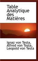 Table Analytique Des Matières