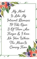 My mind is like an internet browser 19 tabs open 3 frozen & I have no idea where the music is coming from: Funny Sarcastic Office Gag Gifts For Coworkers Birthday, Christmas Holiday Gift, Secret Santa idea green floral cover