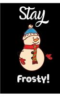 Stay Frosty !: Cute Snowman. Christmas Holiday Gift Blank Journal Notebook: Use for Diary, Note Taking, To Do Lists, Gratitude Lists.Size 6 x 9 .120 Lined Pages
