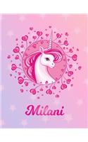 Milani: Unicorn Large Blank Primary Sketchbook Paper - Pink Purple Magical Horse Personalized Letter M Initial Custom First Name Cover - Drawing Sketch Book