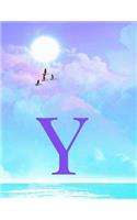 Y: Monogram Initial Y Notebook for Women, Teens and Girls - See your Initials in the Clouds Paradise Purple Sky - 8.5 x 11 Composition Notebook, Journa
