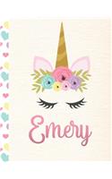 Emery: Personalized Unicorn Journal For Girls - 8.5x11 110 Pages Notebook/Diary With Pink Name