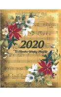 Large Print - 2020 - 15 Months Weekly Planner - Victorian Musical Christmas - Silent Night Golden with Poinsettia Flowers