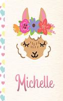 Michelle: Personalized Llama Primary Handwriting Notebook For Girls With Pink Name - Dotted Midline Handwriting Practice Paper - Kindergarten to Early Childho