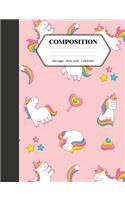 Composition: Book - Wide Ruled - Cute Notebook with Pink Unicorn Rainbow - Journal for Students / Teachers - 7.44 x 9.69(53 Back to School Notebooks)