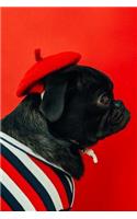 Pug Dot Grid Journal: Blank Dotted Grid Pug Dog Journal: Pug in Red Stripes