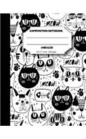 Composition notebook unruled 200 pages, 8.5 x 11 inch, Black white Meow