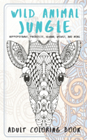 Wild Animal Jungle - Adult Coloring Book - Hippopotamus, Proboscis, Iguana, Wolves, and more