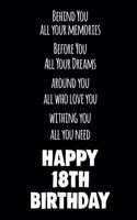 Behind You All Your Memories Before You All Your Dreams Happy 18th Birthday: 18th Birthday Gift Lined Notebook / Journal / Diary Gift, 110 blank Pages, 6x9 Inches, Matte Finish Cover