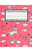 Composition Notebook: Cute Unicorn Wide Ruled Primary for Girls Kids Elementary Student Teacher School Supplies Journal, 8.5 x 11 in, 100 pages